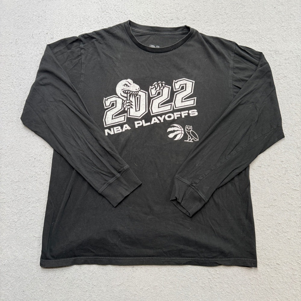 OVO Toronto Raptors Shirt Men's Large Black 2022 NBA Playoffs Long Sleeve Active